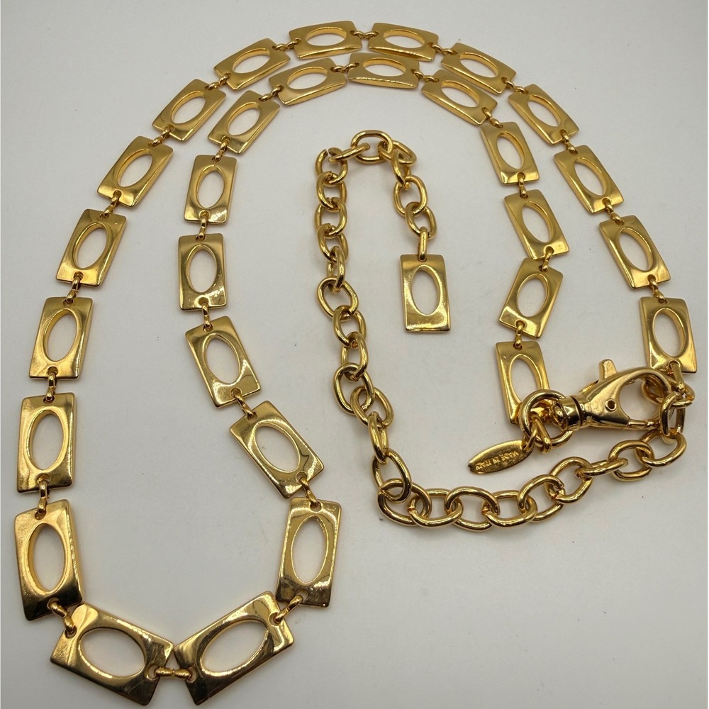 New York & Company Gold Tone Geometric Link Chain Belt Made in Italy Adjustable